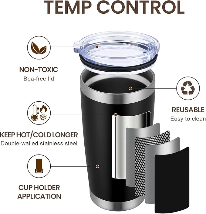 MEWAY 20oz Tumbler 12 Pack Double Wall Vacuum Insulated Travel Mug Bulk, Stainless Steel Tumblers with Lid and Straw, Durable Powder Coated Coffee Cups for Cold & Hot Drinks (Black, 12)