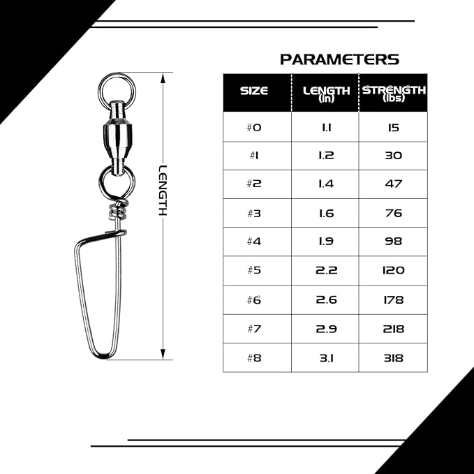 Atibin High Strength Fishing Swivel Freshwater Corrosion Resistance Fishing Snap Swivel Stainless Lock Snap Swivels Steel Ball Bearing Black Nickel