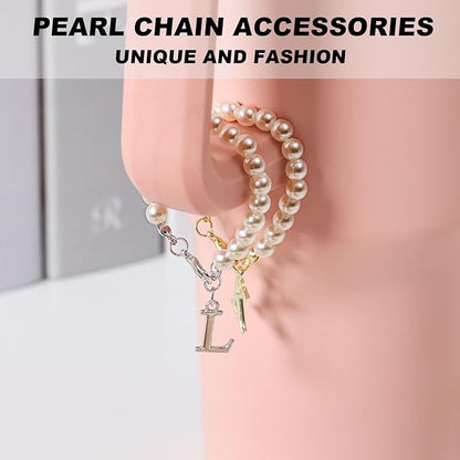 4pcs Charms for Stanley Cup，Pearl Chain Accessories Stanley Cup Initial Letter Charms for Handle with 2pcs straw covers Stuff Decor Water Bottle Jewelry Tumbler Personalized Decorations ID Q