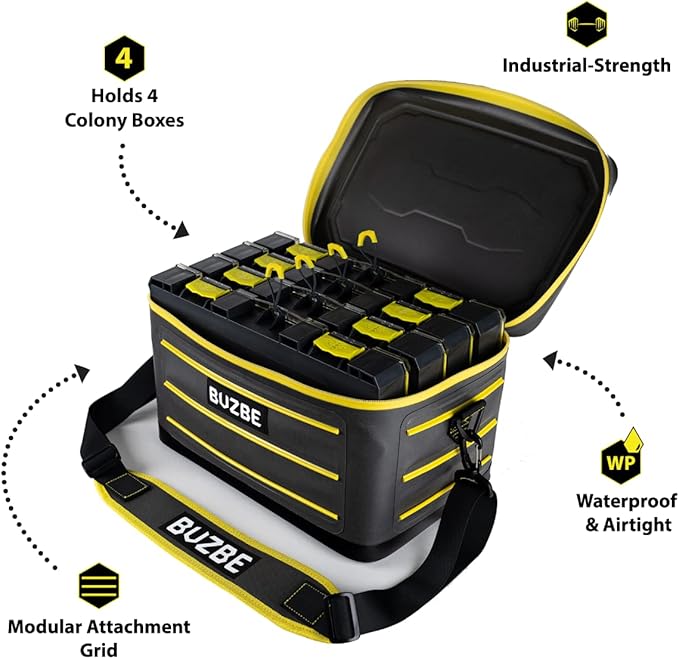 BUZBE Swarm 28 Modular Dry Bag - Customizable Fishing Tackle Carrier, Airtight, Saltwater Ready, Grey and Yellow