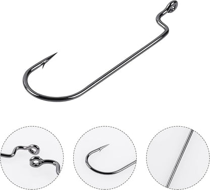UCEC Fishing Hooks, 140PCS/ 100PCS/ 60PCS EWG Offset Worm Hooks Bass Hooks Wide Gap 2X Strong Senko Bait Texas Rig Jig Fish Hooks for Bass Trout Saltwater Freshwater Size:#4#2#1 1/0 2/0 3/0 4/0 5/0
