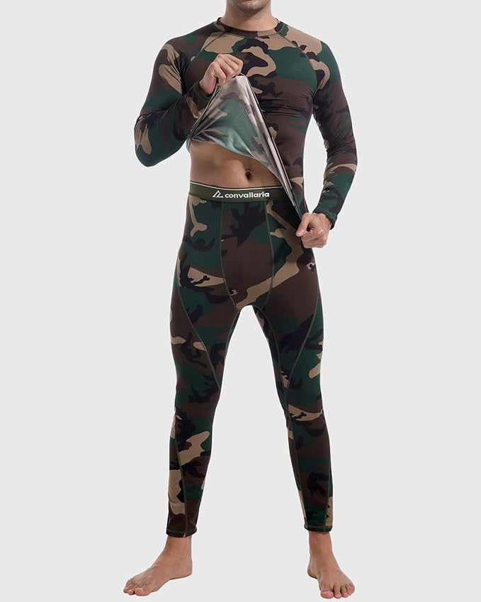 CL convallaria Thermal Underwear for Men Long Johns Fleece Lined Hunting Gear Set Base Layer for Cold Weather XS-4XL