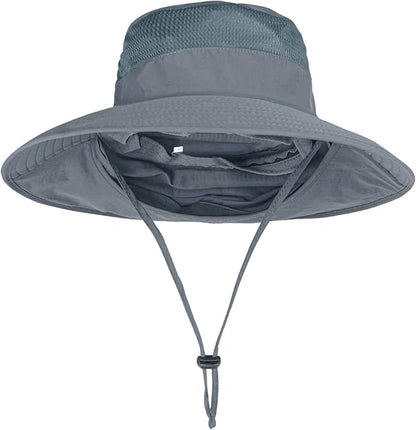 Sun Hats for Men Women Fishing Hat UPF 50+ Breathable Wide Brim Bucket Hats Summer UV Protection Safari Hat with Neck Flap