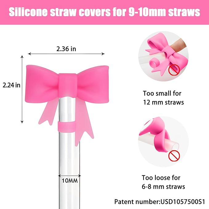 6Pcs Silicone Straw Toppers Covers for Stanley Cups 40/30oz 10mm(0.4in) Black Dust-Proof Bow Straw Covers Toppers Dark Purple Suitbale for Stanley Cup Accessories Reusable Straws Caps