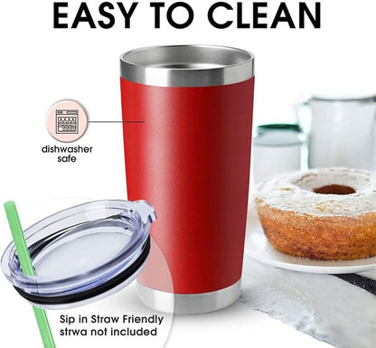 HASLE OUTFITTERS 20oz Tumblers Stainless Steel Mugs with Lid Double Wall Vacuum Insulated Coffee Cups for Cold & Hot Drinks (20oz-Red, 12 Pack)