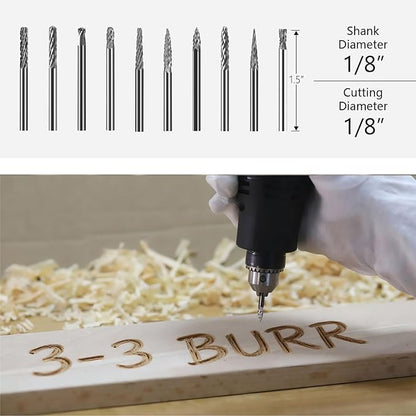 Mini Carbide Burrs Set 1/8’’ Shank Solid Tungsten Carbide Burrs with 1/8’’ Cutting Head Double Cut Rotary File for Die Grinder Rotary Drill Tool 20pcs for Carving Grinding Engraving Polishing Bit