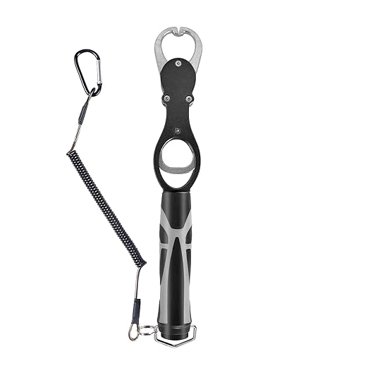 Eupheng 11.4'' Heavy-Duty Fish Gripper with Scale Rustproof Aluminum Body, Non-Slip Rubber Handle, Built-in Weight Estimator & Wrist Lanyard