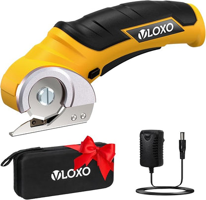 VLOXO Cordless Cardboard Cutter, Electric Scissors for Cardboard with Safety Lock, Power Rotary Scissors Multi-Cutting Tools, Rechargeable Box Cutter Electric for Carpet Leather (Yellow)