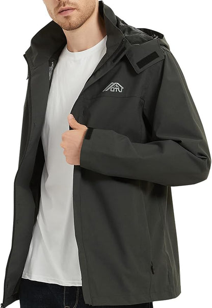 OTU Men's Lightweight Waterproof Hooded Rain Jacket Outdoor Raincoat Shell Jacket for Hiking Travel