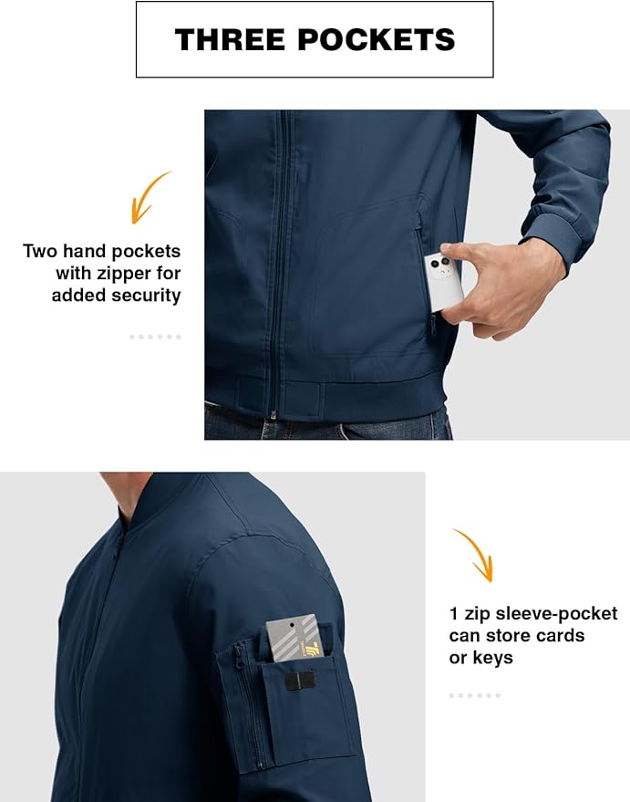 TBMPOY Men's Lightweight Bomber Jackets Light Windbreaker Casual Stylish Fall Golf Zip Up Dress Business Varsity