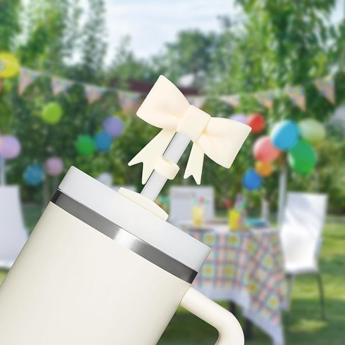 4 Pcs 0.4in Straw Cover for Stanley Cup, Silicone Straw Topper Set for 30&40oz Stanley Tumbler, Fit for 10mm/0.4in Straws (Cream)