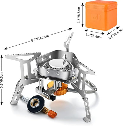 Odoland 3500W/6800W Windproof Camp Stove Camping Gas Stove with Fuel Canister Adapter, Piezo Ignition, Carry Case, Portable Collapsible Stove Burner for Outdoor Backpacking Hiking and Picnic