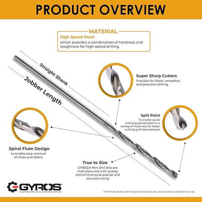 GYROS 25 PCS #52 Micro Drill Bit Set – Small Drill Bits for Jewelry, Plastic, Resin, & Soft Metal – High-Speed Steel Wire Gauge Mini Twist Drill Bit Set for Pin Vise Hand Drill & Rotary Tool