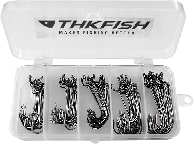 THKFISH 50pcs/100pcs/box Offset Worm Hook Fishing Hook Set Dropshot Hook Set Rubber Fish Jigs Fishing Kit # 2# 1 1/0 2/0 3/0