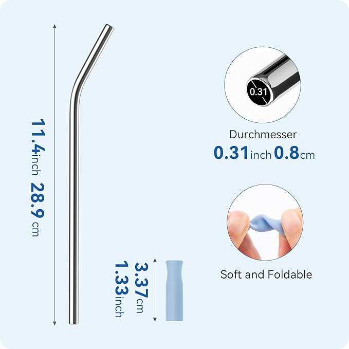 Reusable Stainless Steel Straws with Silicone Tip for Stanley 30oz, Metal Drinking Straws for 30oz Tumbler,3 Bent Tubes & 6 Tips& 1 Cleanr Brush (Cream)