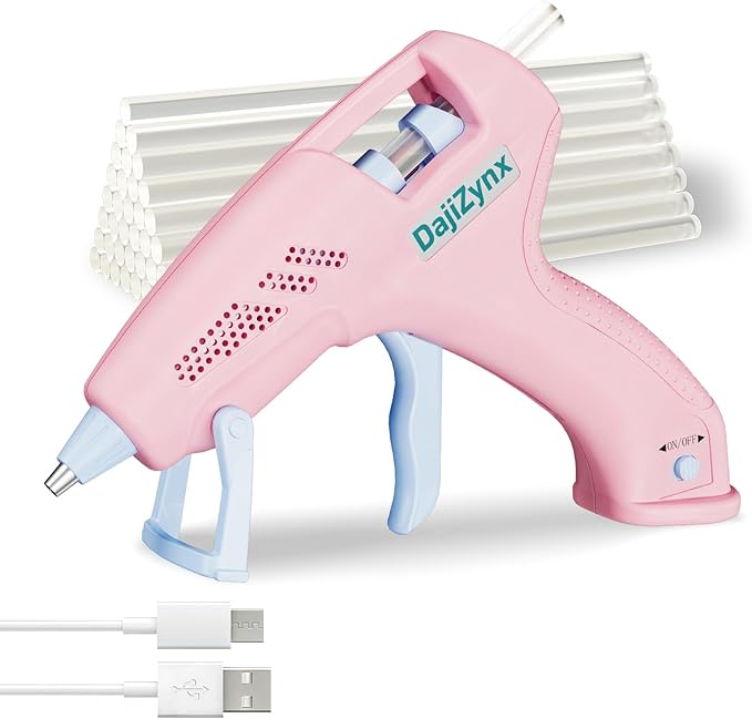 Hot Glue Gun, Cordless Hot Glue Gun with 30 Premium Glue Sticks (7×150mm), 90s Fast Heating, 2600mAh Type-C Rechargeable for DIY Crafts, Home Repairs, Creative Projects and Gift Making, Pink ﻿