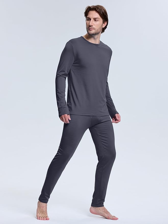 VZV 3 Set Thermal Underwear for Men Fleece Lined Long Johns Mens Thermals Top and Bottom Set Base Layer for Cold Weather