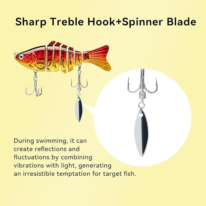 Fishing Lures with Spinner Baits Blades for Topwater, Swimbait for Trout and Bass Slow Sinking, 5pcs Fishing Hard Baits