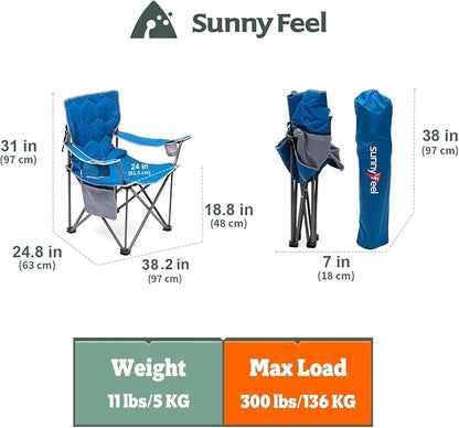 SUNNYFEEL Oversized Folding Camping Chair 500 LBS Heavy Duty Lawn Chairs with Blue Portable Folding with Armrest, Cup Holder, Pocket ＆Bag for Outdoor Camping/Beach/Travel/Picnic/Fishing