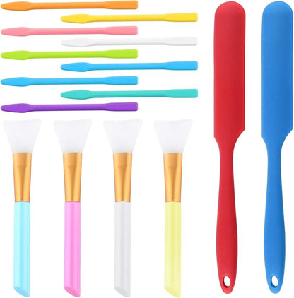 FEPITO Silicone Stir Sticks Kit Includes 9 Pcs Silicone Stir Sticks 4 Pcs Silicone Epoxy Brushes 2 Pcs Silicone Spatula for Mixing Resin, Paint, Epoxy, DIY Crafts