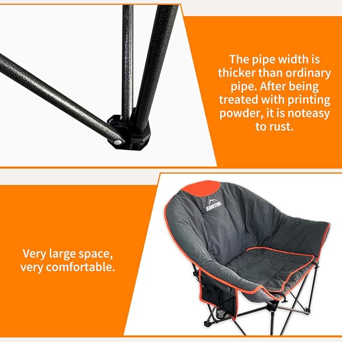 OUTDOOR LIVING SUNTIME Oversized Heated Camping Chair,3 Heat Levels, Portable Folding Lawn Chairs for Adults Outdoor Sports Support 400 LBS，Padded Moon Leisure Chair for Camping,Battery Not Included