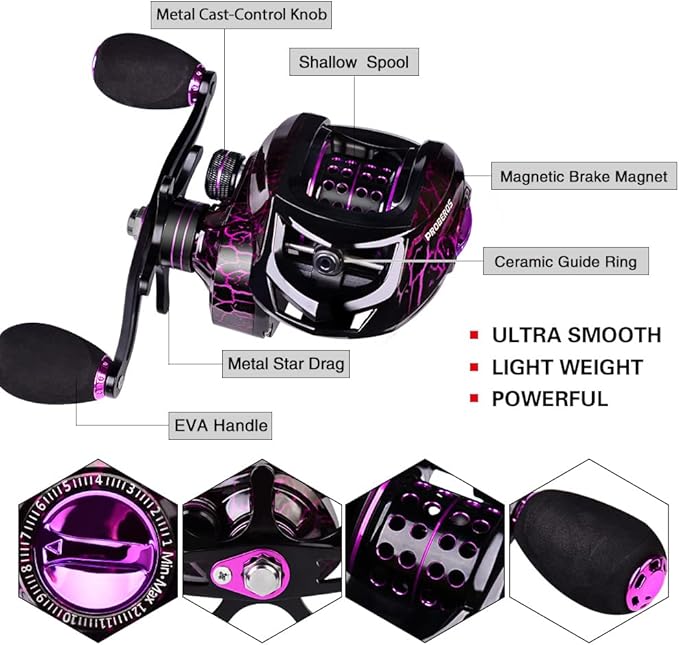 Fishing Rod and Reel Combo - 6.9ft Telescopic Spincast Rod with Left Handed Baitcasting Reel Combos - Sea Saltwater Freshwater Ice Bass Fishing Tackle Set - Fishing Rods Kit