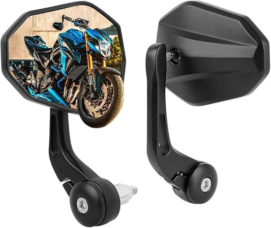 DREAMIZER Motorcycle Bar End Mirrors Black CNC Bar End Mirrors for Motorcycles Compatible with Honda Kawasaki Suzuki Scooter and More (White Glass Lens)