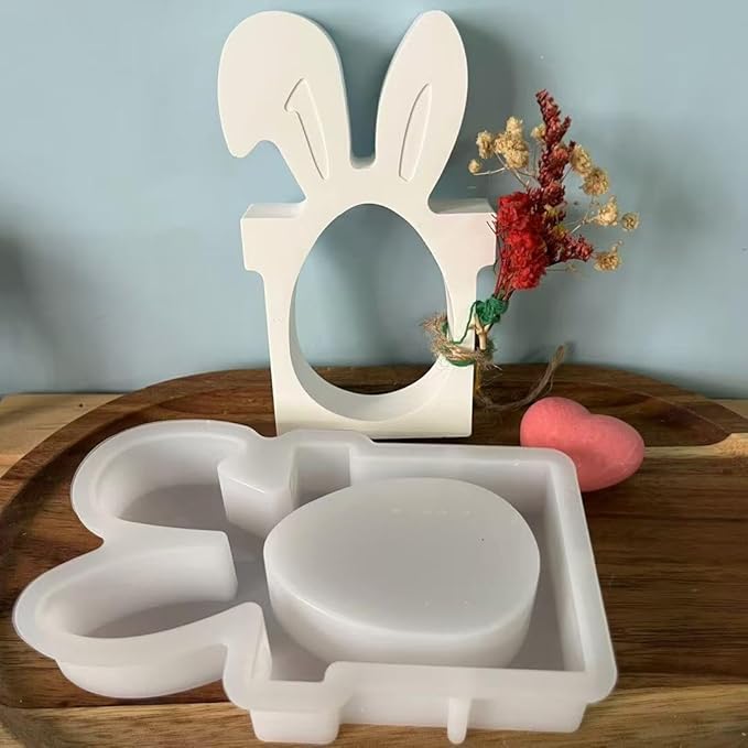 Hollow Easter Egg Silicone Mold with Bunny Ears - 3D Design for Chocolate, Plaster of Paris, Resin Crafts, Reusable DIY Mold for Holiday Tabletop Decor