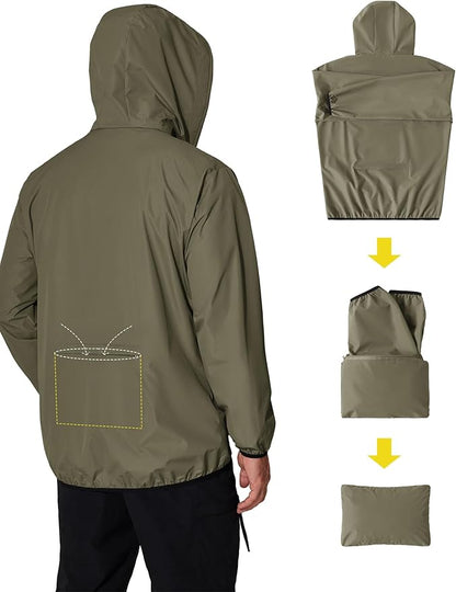 COOFANDY Men's Packable Rain Jacket Lightweight Waterproof Raincoat with Hood Travel Hiking Golf Windbreaker