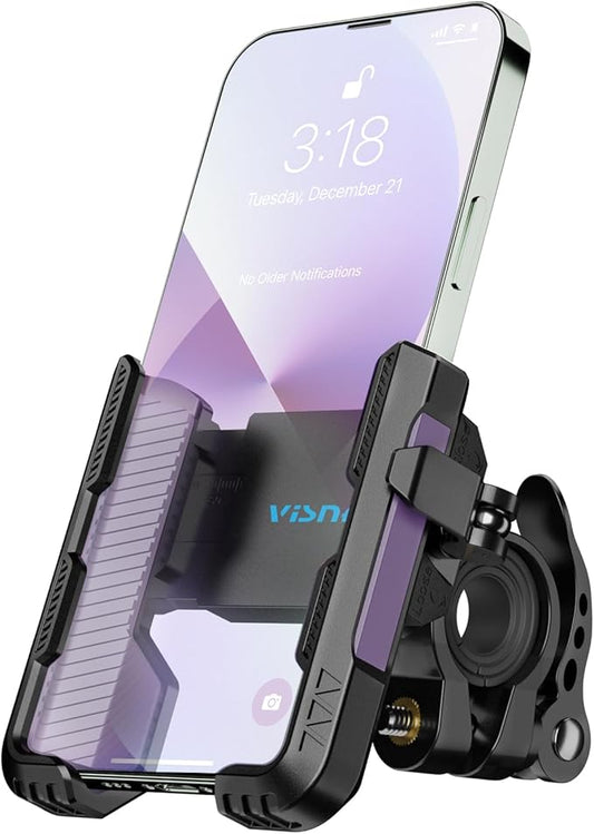 New Upgraded Bike Phone Mount Holder Two Connectors Quickly Lock and Release,360°Rotatable Bicycle Motorcycle Scooter Accessories Handlebar Phone Clip Suitable for 4.0"-7.0" Smartphone (Purple)