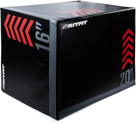 RitFit 3 in 1 Extra Firm Soft Plyo Box Foam Plyometric Box-30”x24”x20”-20"x18"x16" Heavy Duty High Density Foam Jumping Box 3 Sizes with PVC Cover,Platform for Home Gym Fitness, 440lb Weight Capacity