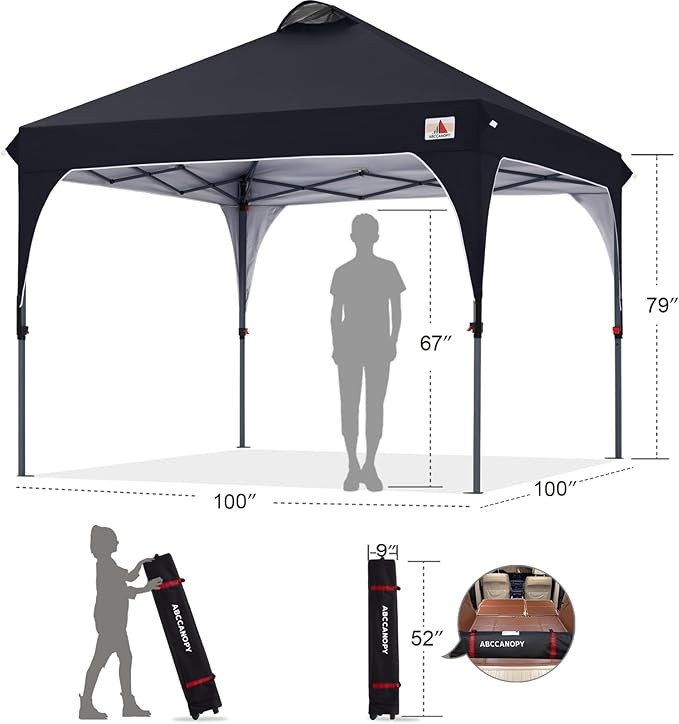 ABCCANOPY Outdoor Pop up Canopy Tent, 8x8 Instant Portable Canopy for Camping, Beach, Backyard, Black
