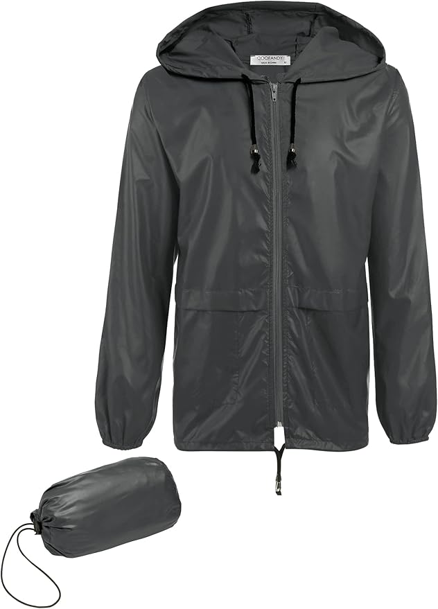 COOFANDY Mens Packable Rain Jacket Lightweight Waterproof Raincoat with Hood Outdoor Rain Gear Travel Hiking Cycling