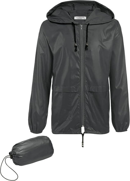 COOFANDY Mens Packable Rain Jacket Lightweight Waterproof Raincoat with Hood Outdoor Rain Gear Travel Hiking Cycling