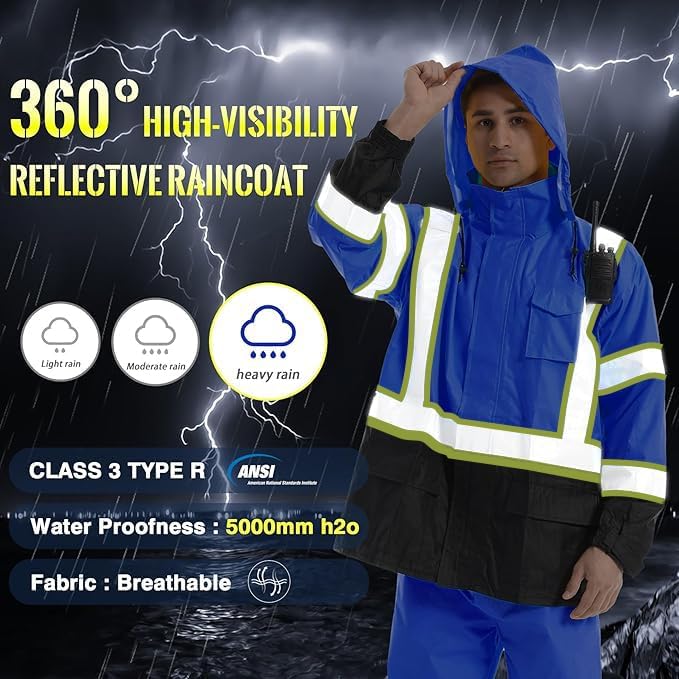 SKSAFETY Hi Vis Reflective Rain suits for Men Waterproof - High Vis Safety Rain Jacket, High Visibility Raincoat for Men