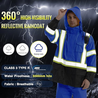 SKSAFETY Hi Vis Reflective Rain suits for Men Waterproof - High Vis Safety Rain Jacket, High Visibility Raincoat for Men