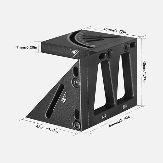 Tyenaza 3D Woodworking Square Aluminum Alloy Multi Angle Measuring Ruler 45 90 Degree Carpenter Square Protractor Black