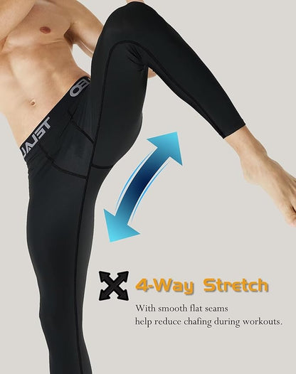 5 or 4 Pack Men's Thermal Compression Pants Fleece Lined Sports Tights Athletic Leggings Cold Weather Baselayer Winter Gear