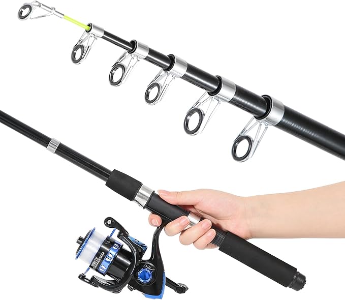Fishing Pole, Telescopic Fishing Rod and Reel Combo, 13+1BB Pre-Loaded Spinning Reel Combo with Fishing Pliers and Lip Gripper, 6.9FT Fishing Rod Combo