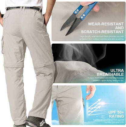 Mens Hiking Pants Convertible Quick Dry Zip Off Fishing Travel Safari Pants