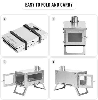 FireHiking Ultralight Wood Stove (2nd Gen) LANK Mini Camping Titanium Tent Stove Thickened TA1 Anti-deformation Folding Portable Wood Burning Stove