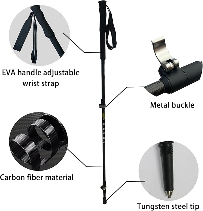 Hiking Poles 2 Pack - Lightweight Carbon Fiber Trekking Poles, Adjustable & Foldable for Snowshoeing & Backpacking, EVA Sweat-Absorbent Non-Slip Grips, Portable Hiking Gear for Outdoor Treks