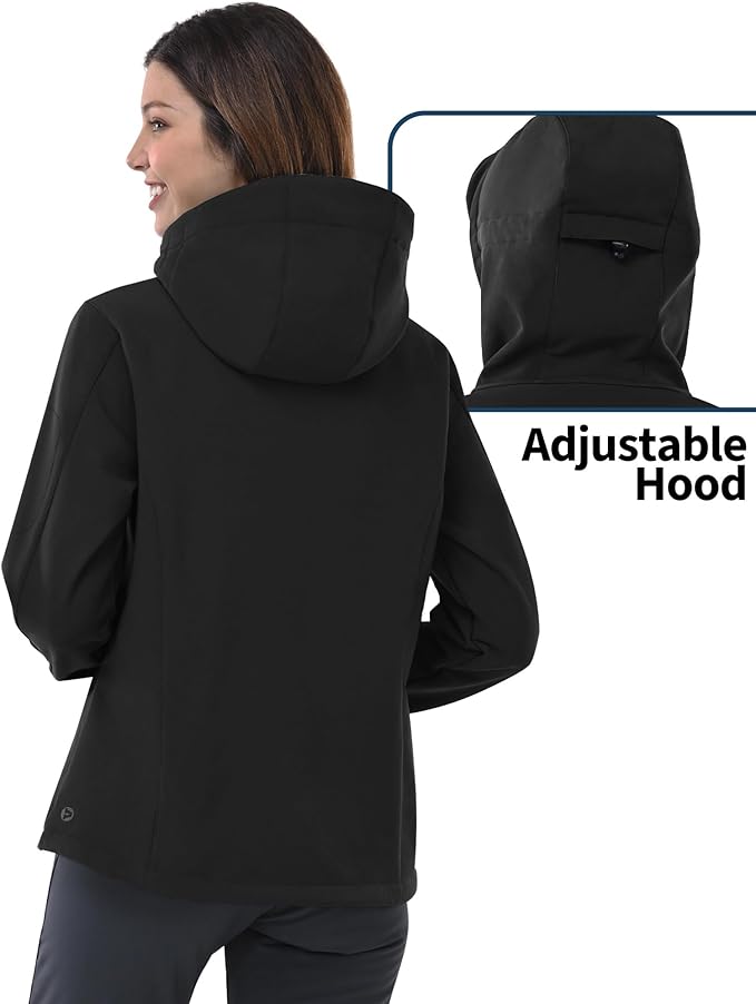 Outdoor Ventures Women's Softshell Jacket with Hood Fleece Lined Warm Lightweight Waterproof Insulated Windbreaker
