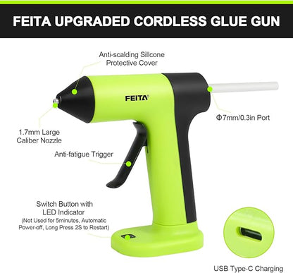 FEITA Cordless Hot Glue Gun Usb-C Rechargeable, 40S Fast Preheating, Portable Wireless Glue Gun Kit with 30pcs Mini Glue Sticks, Suitable for Kids Craft, DIY Home Repair