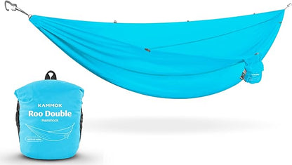 KAMMOK: Roo Double Hammock | Made from Strong & 100% Recycled Water Resistant Ripstop Fabric | Comfortable, Packable, Lightweight (Lifetime Adventure Grade Warranty), Sky Blue
