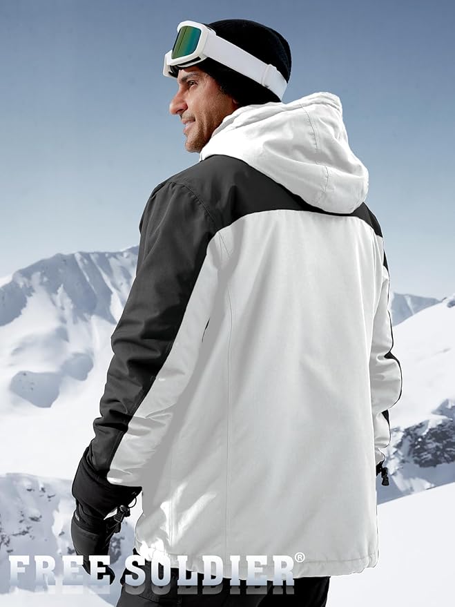 FREE SOLDIER Men's Waterproof Ski Jacket Fleece Lined Warm Winter Snow Coat with Hood Fully Taped Seams