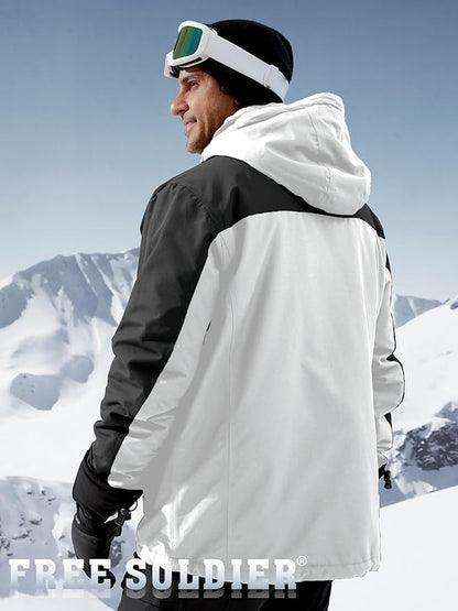 FREE SOLDIER Men's Waterproof Ski Jacket Fleece Lined Warm Winter Snow Coat with Hood Fully Taped Seams