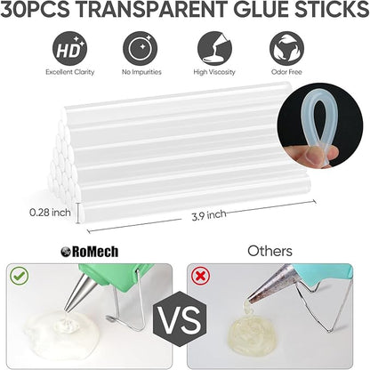 ROMECH 20W Mini Hot Glue Gun with 30 Glue Sticks Set, Fast Preheating 20W Hot Glue Gun Kit Heavy Duty Gluegun for Craft, DIY, Repairs (Green)