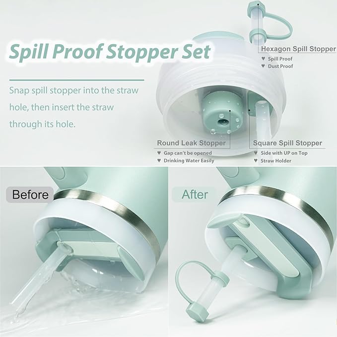 Silicone Stanley Cup Accessories Set - 6 Pcs Spill Proof Stopper, 2 Pcs Straw Cover Cap, 1 Pcs Silicone Boot for 40oz & 30oz Tumbler (Seafoam)