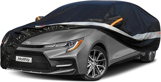 10 Layers Sedan Car Cover Waterproof All Weather for Automobiles,100% Waterproof Outdoor Car Covers Rain Snow UV Protection. Custom Fit for Honda Civic, Toyota Corolla, Hyundai Elantra,etc